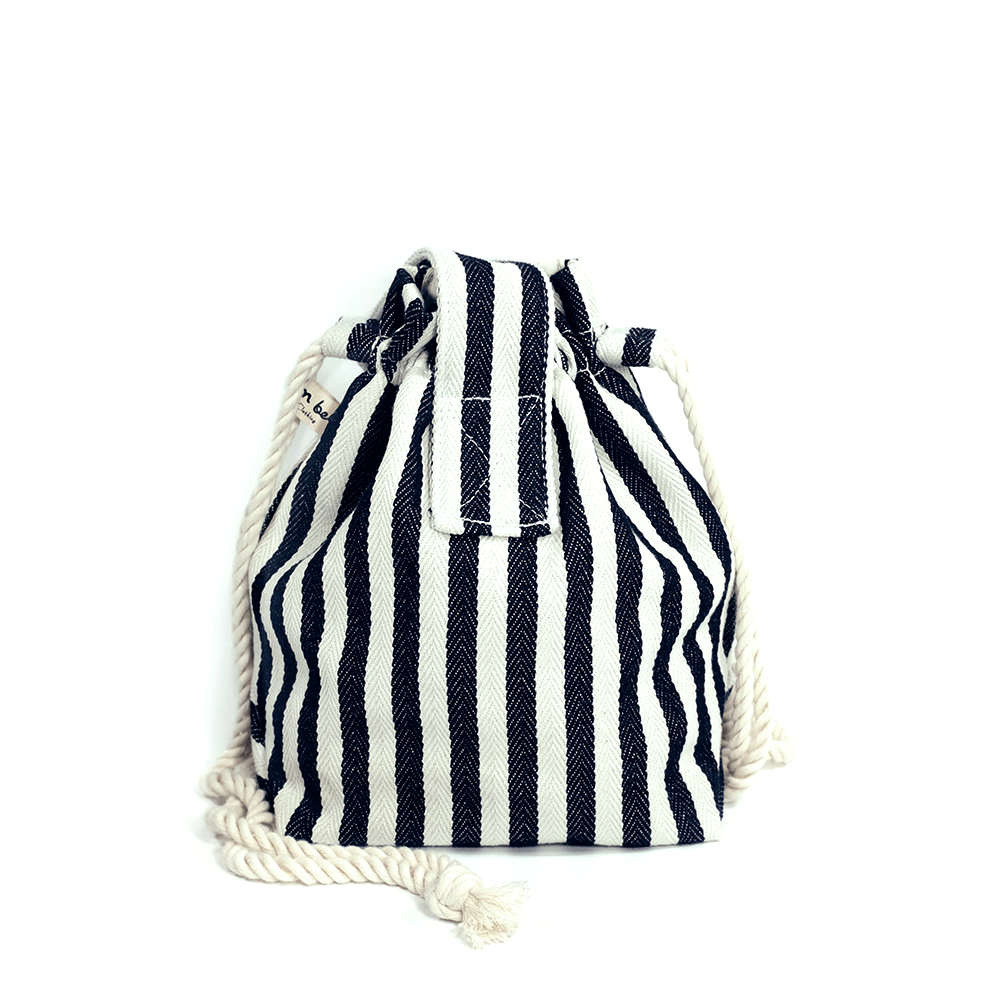 Herringbone Stripe Bucket Bag - Navy