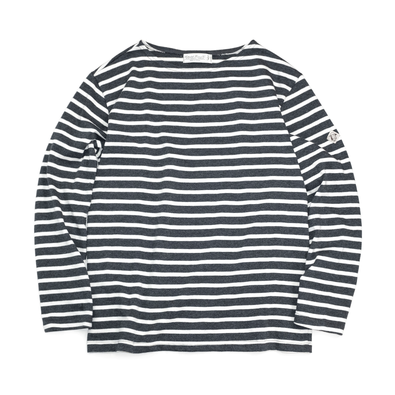Boat Neck Stripe Tee Shirts - Gray/Ivory Stripe