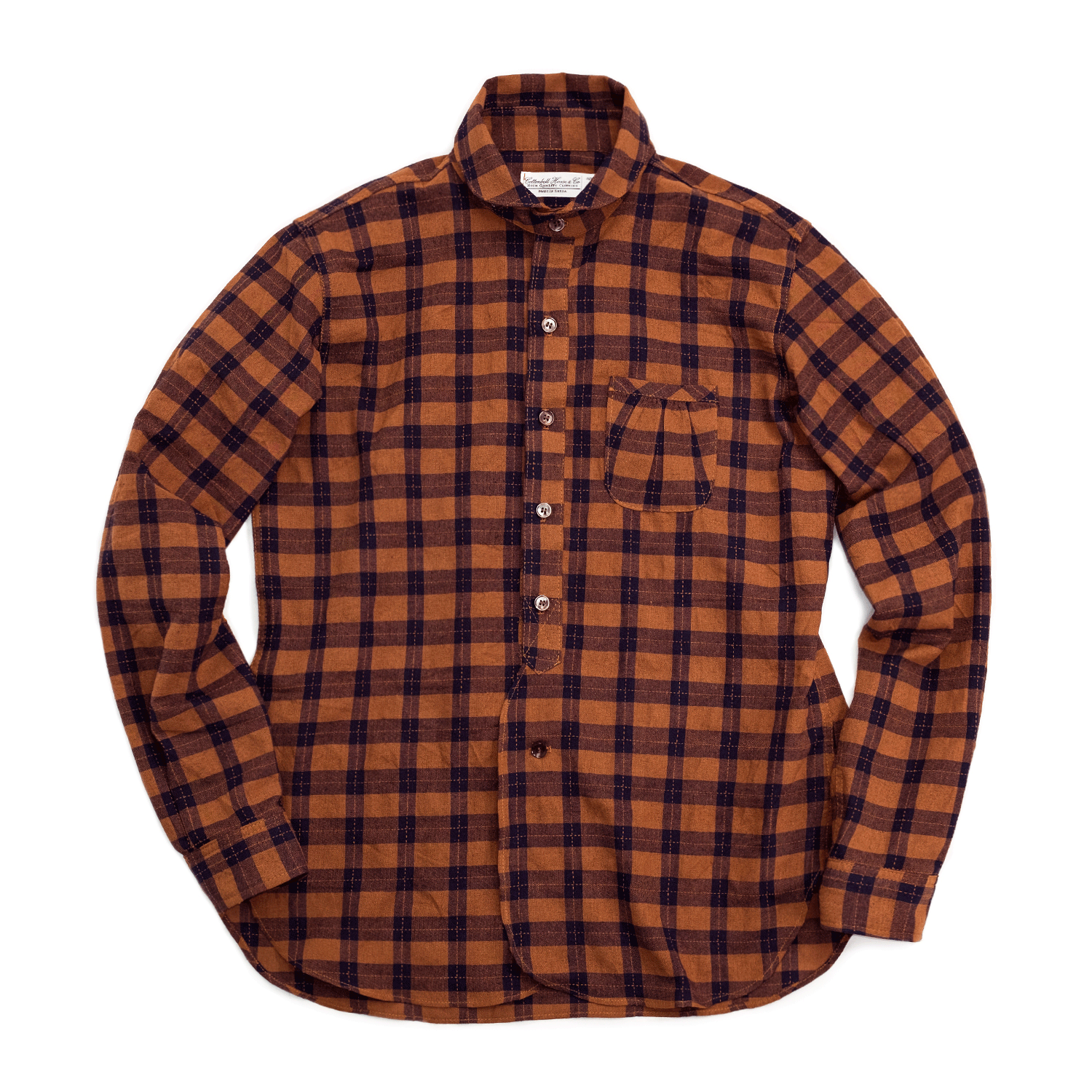 Shirring Pocket Check Shirts - Brown/Navy