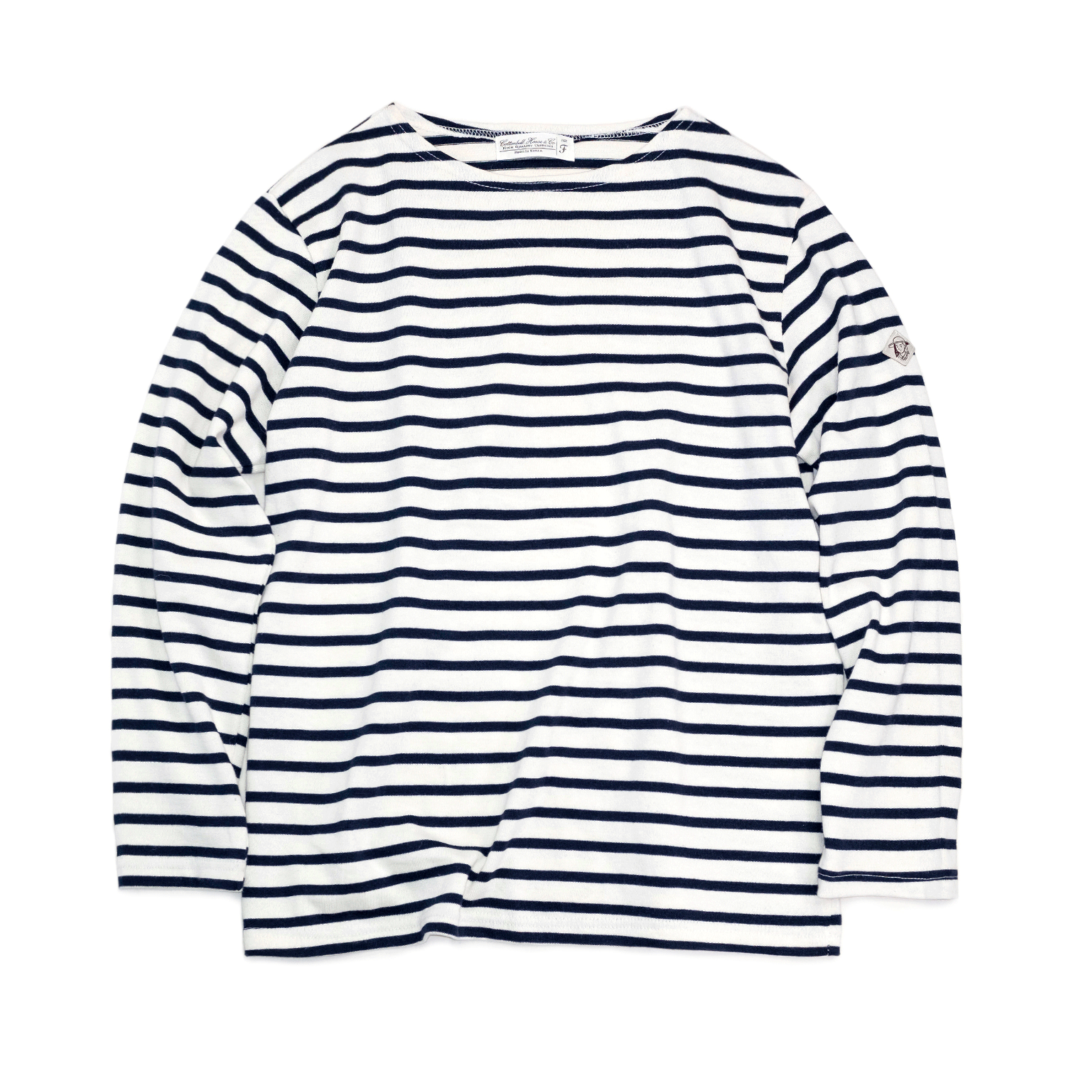 Boat Neck Stripe Tee Shirts - Ivory/Navy Stripe