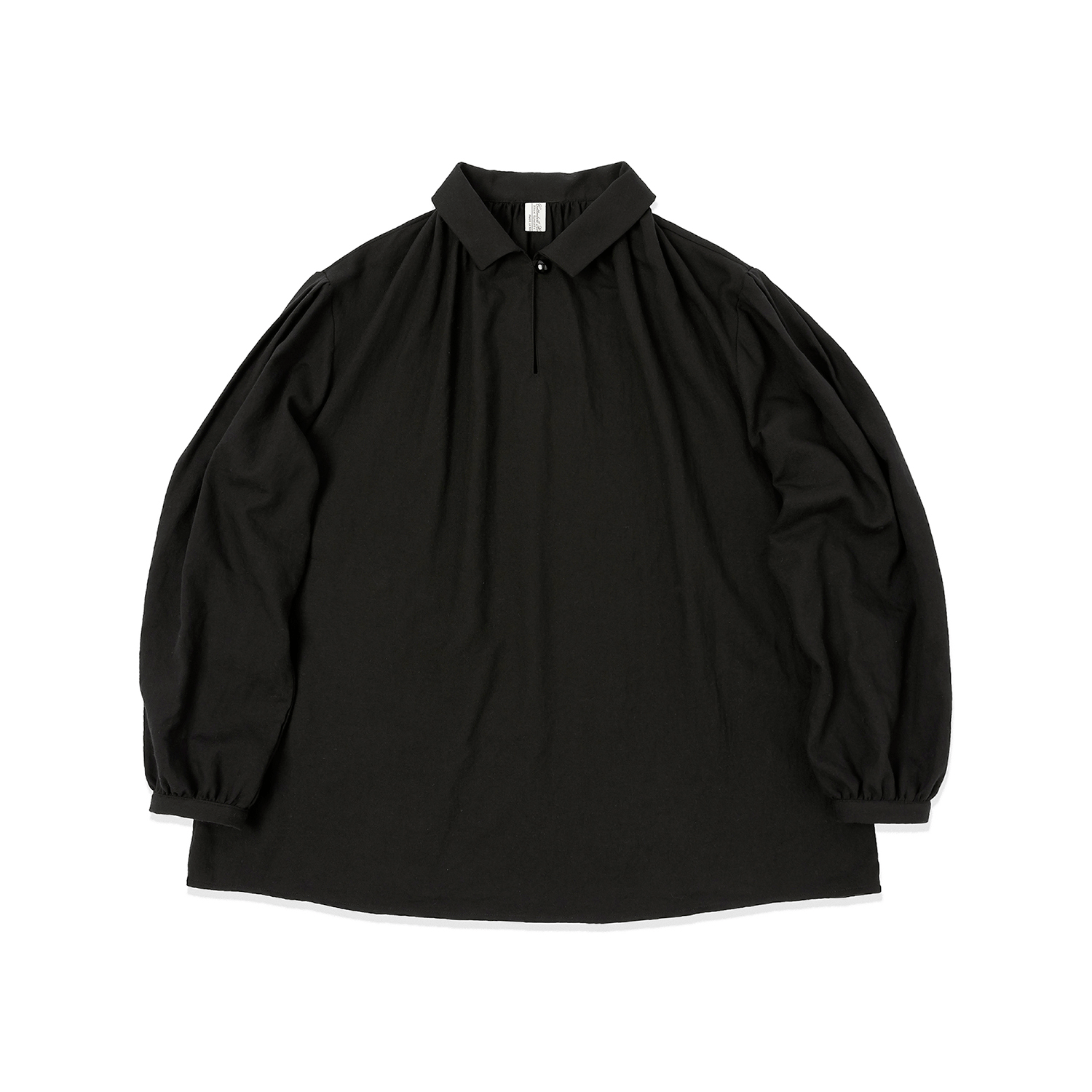 One Button Shirring Blouse - Black
