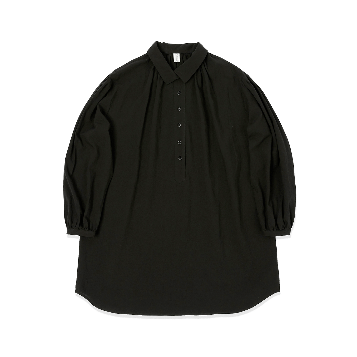Overlap Collar Long Shirts - Black