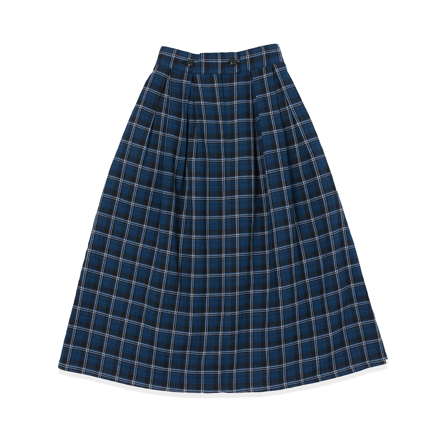 Box Pleats Banding Skirt - Check Blue