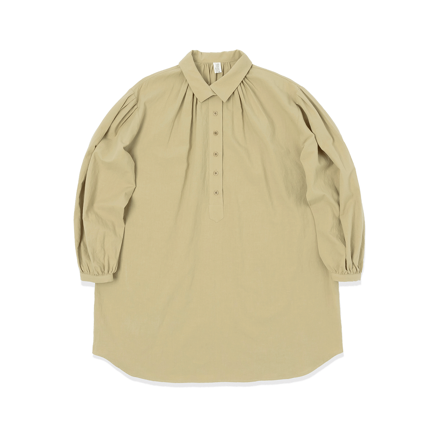 Overlap Collar Long Shirts - Sand Beige