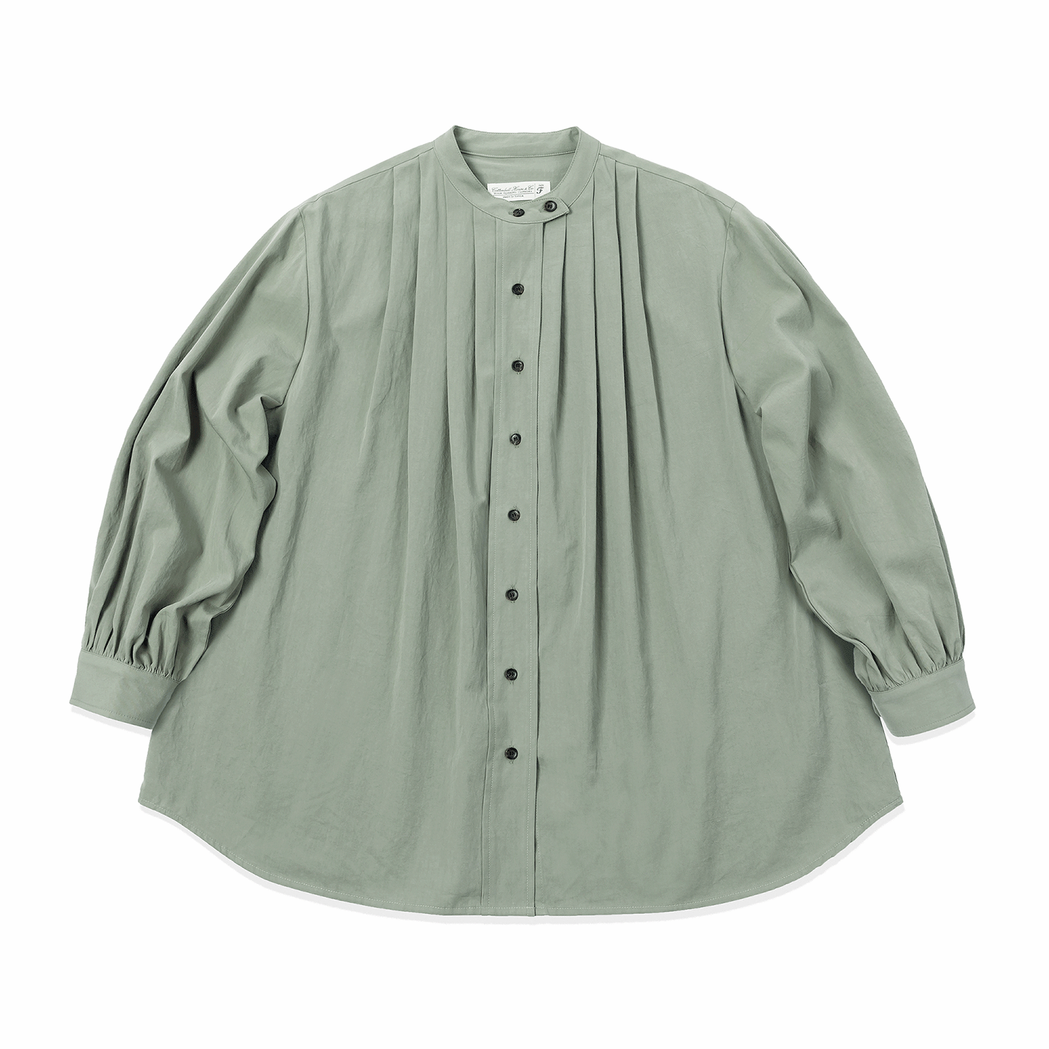 Stand Collar Pleats Shirts - Sage Green
