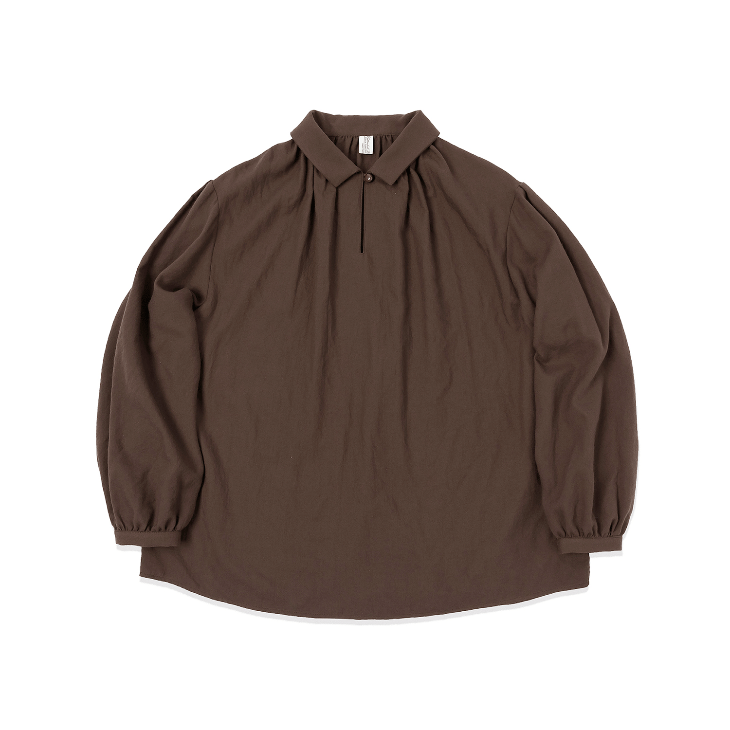 One Button Shirring Blouse - Brown
