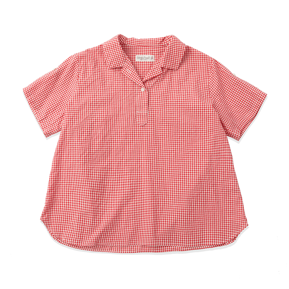 Open Collar Check Shirts - Red Check
