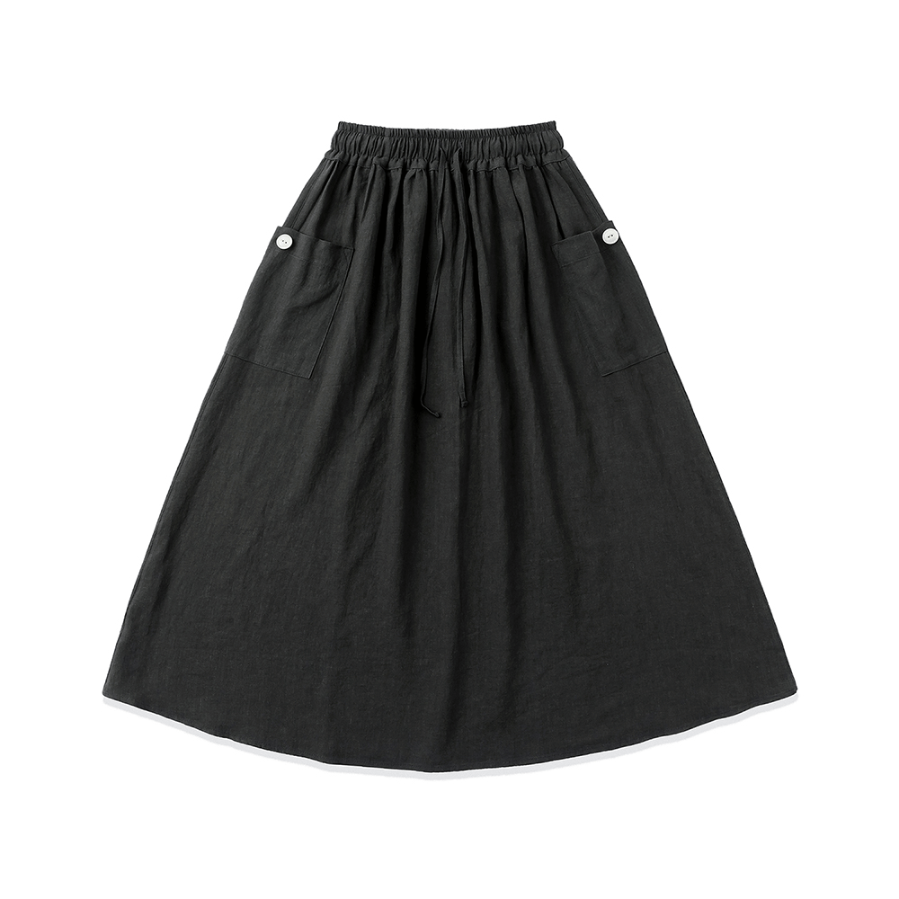 Linen Side Pockets Skirts - Charcoal