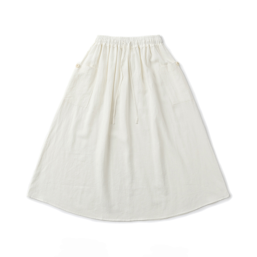 Linen Side Pockets Skirts - Ivory