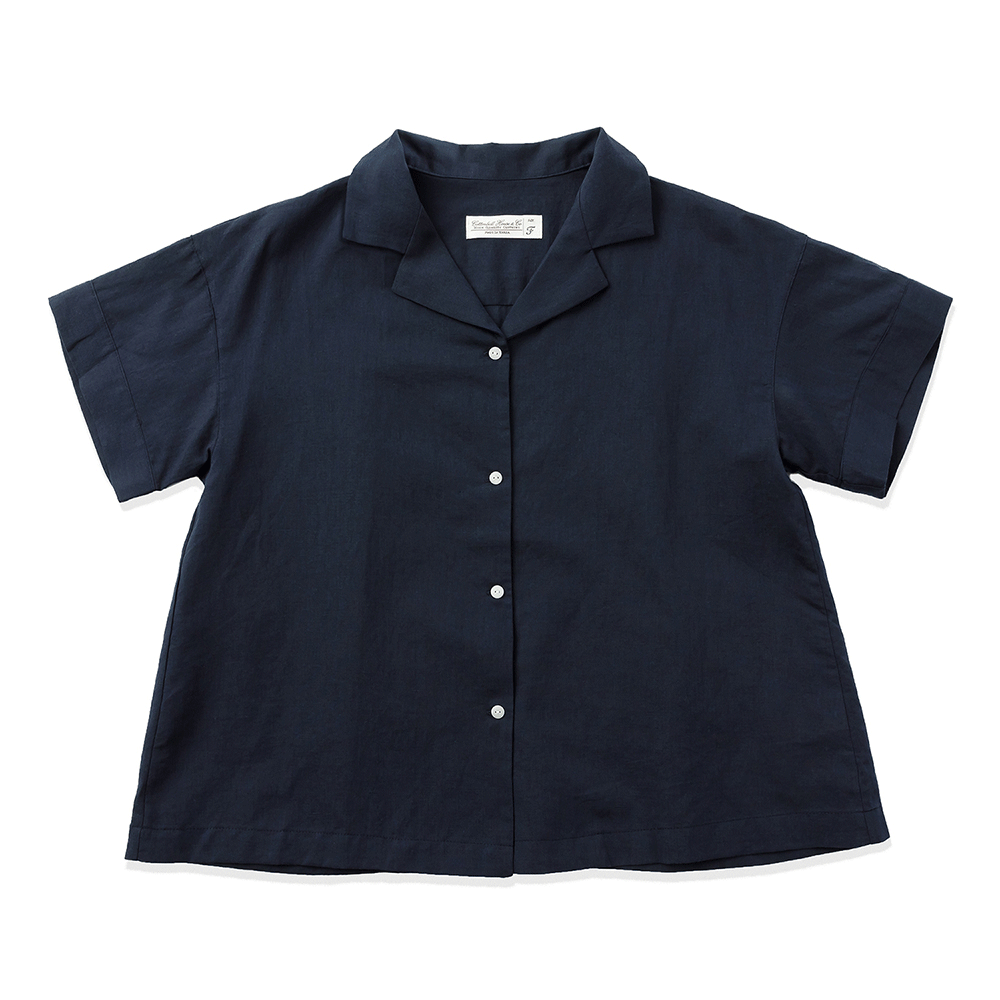Linen Open Collar Shirts - Navy