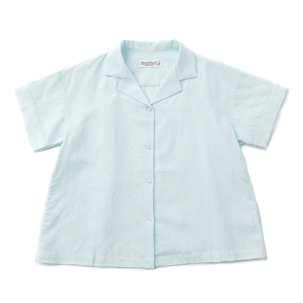 Linen Open Collar Shirts - Sky Blue