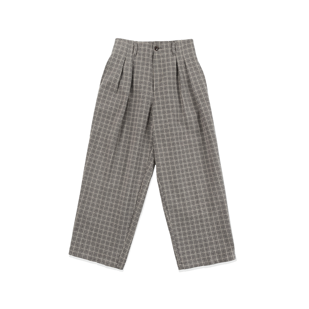 Warm Straight Pants - Check Gray