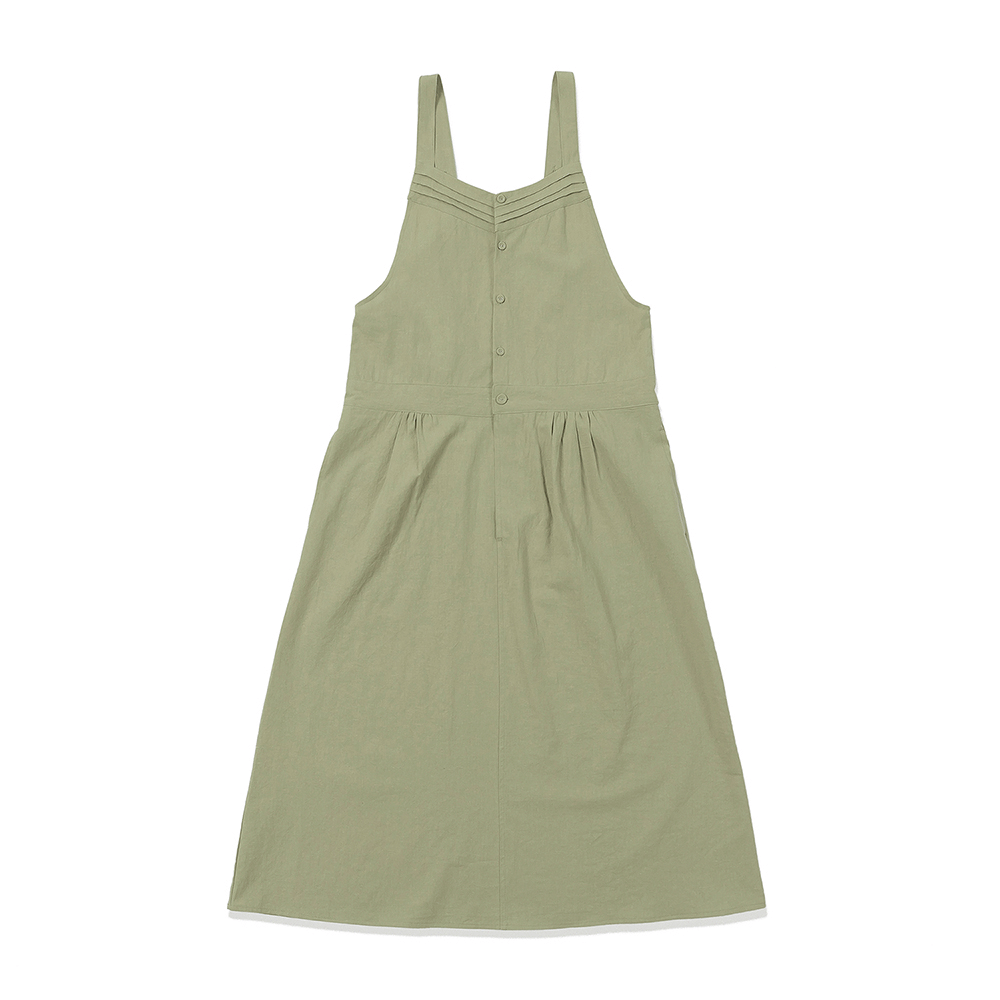 Linen Pintuck Skirt Overalls - Khaki