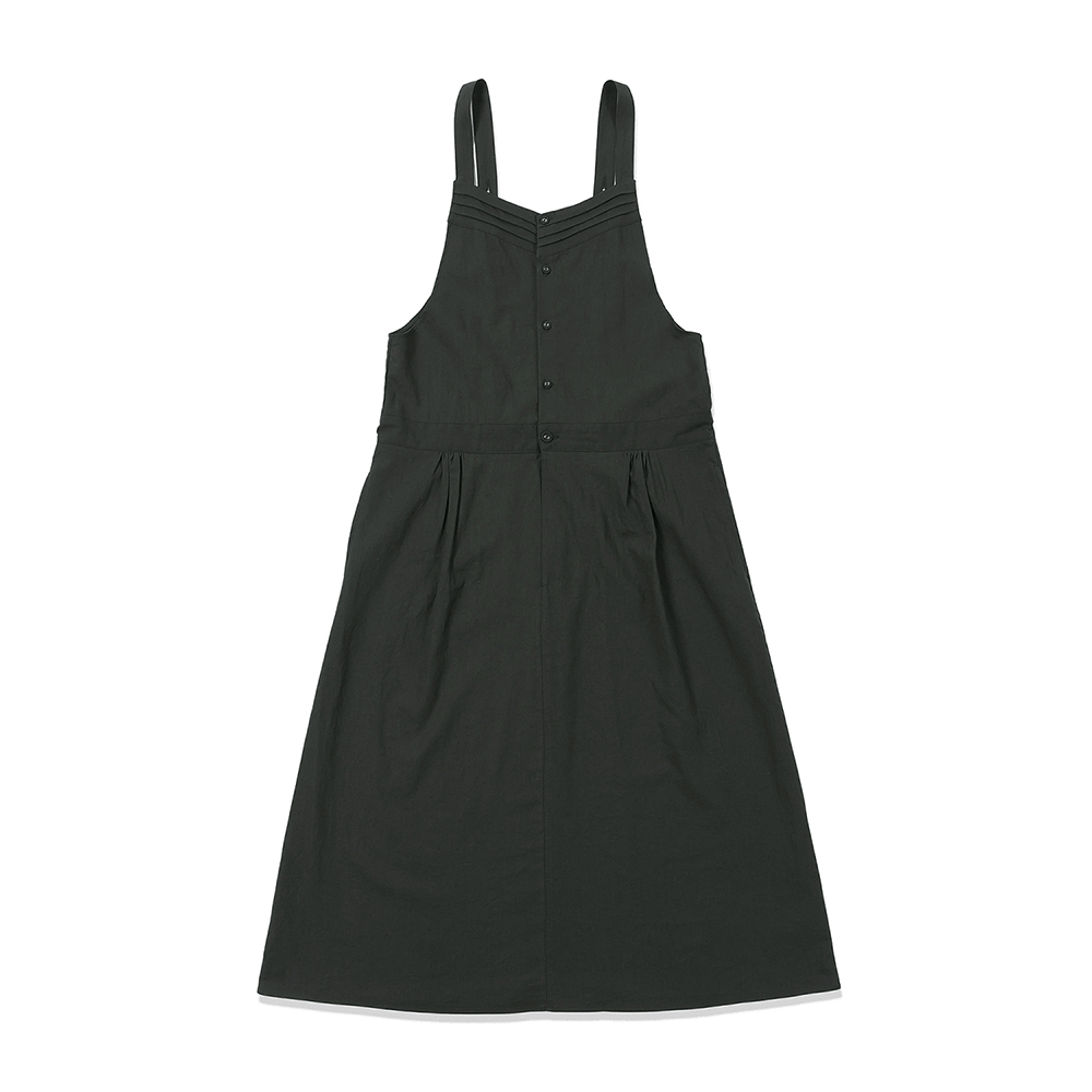 Linen Pintuck Skirt Overalls - Charcoal