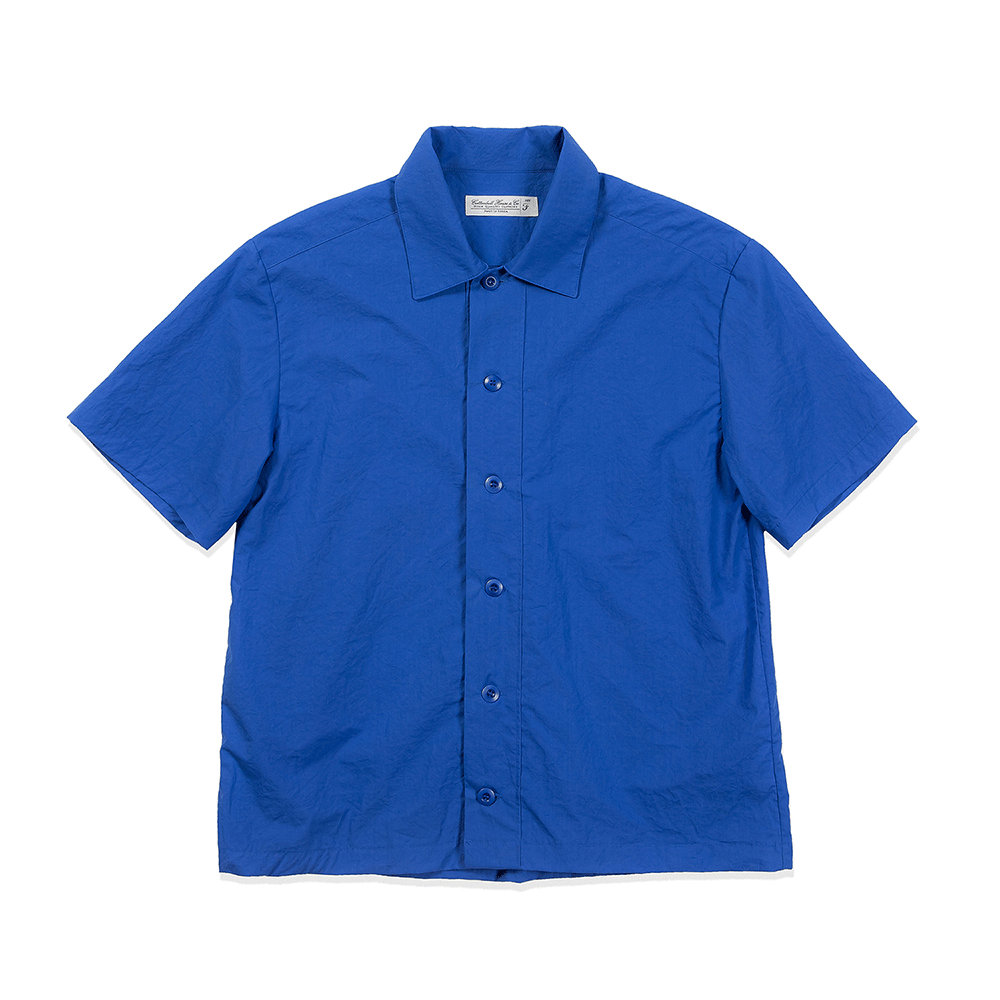 Wide Placket Short-Sleeve Shirts - Blue