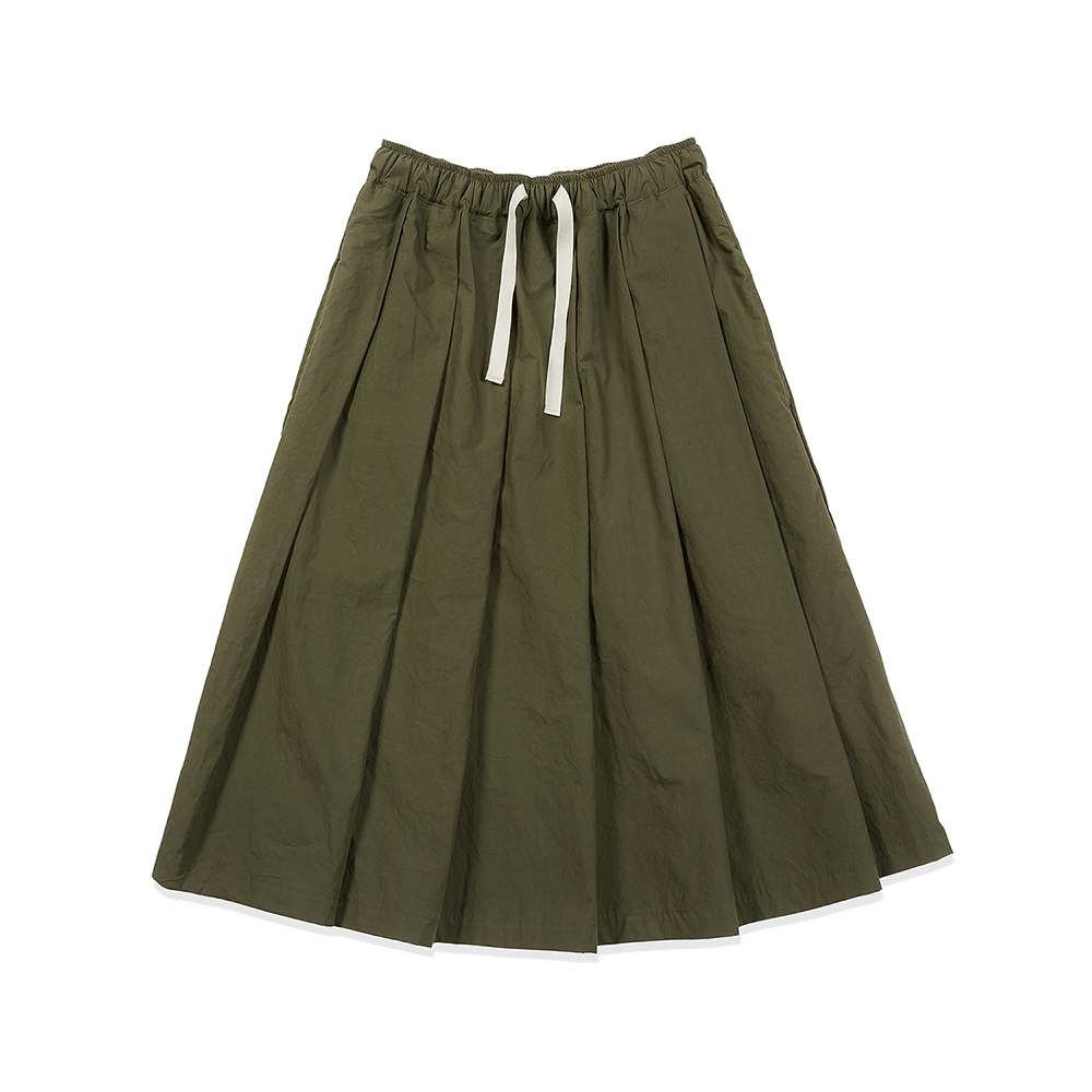 Pleats Banding Skirts - Khaki
