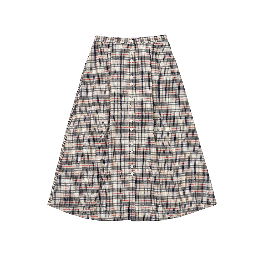 Button Placket Check Skirt - Ivory Check