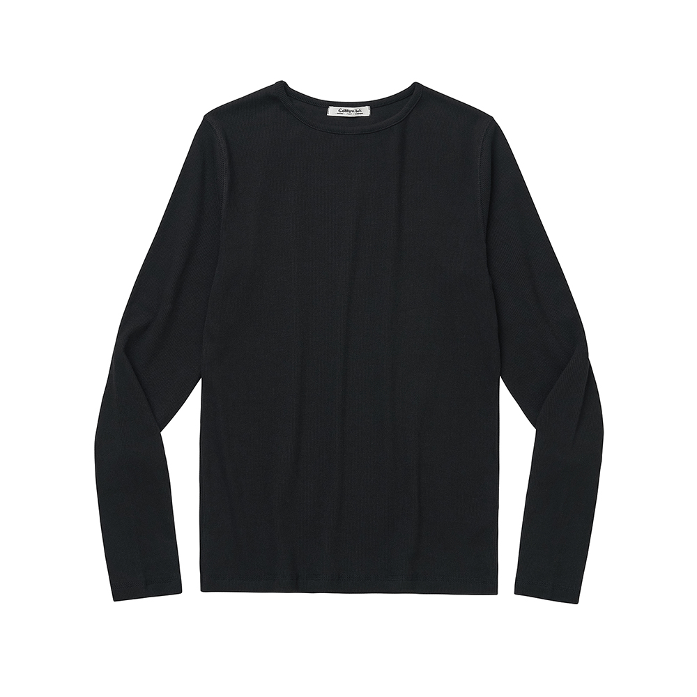 Ribbed Cotton Long-Sleeve Top - Black