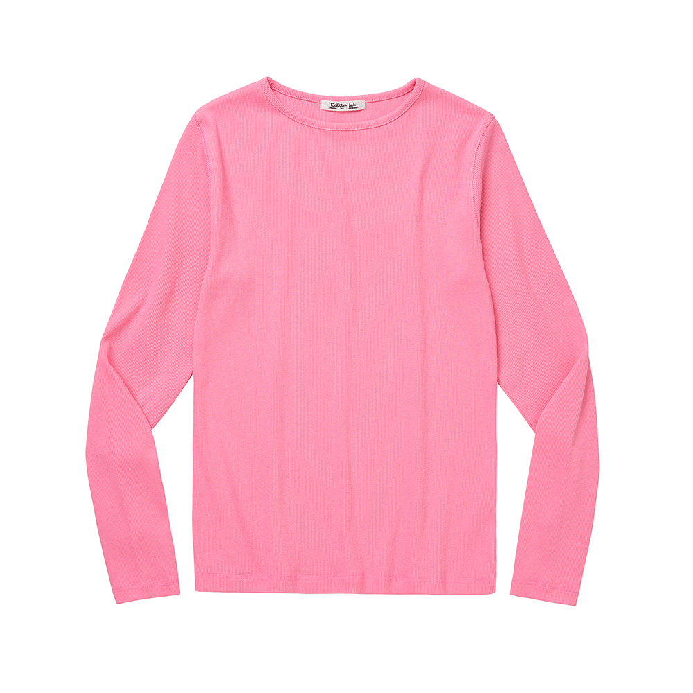 Ribbed Cotton Long-Sleeve Top - Pink