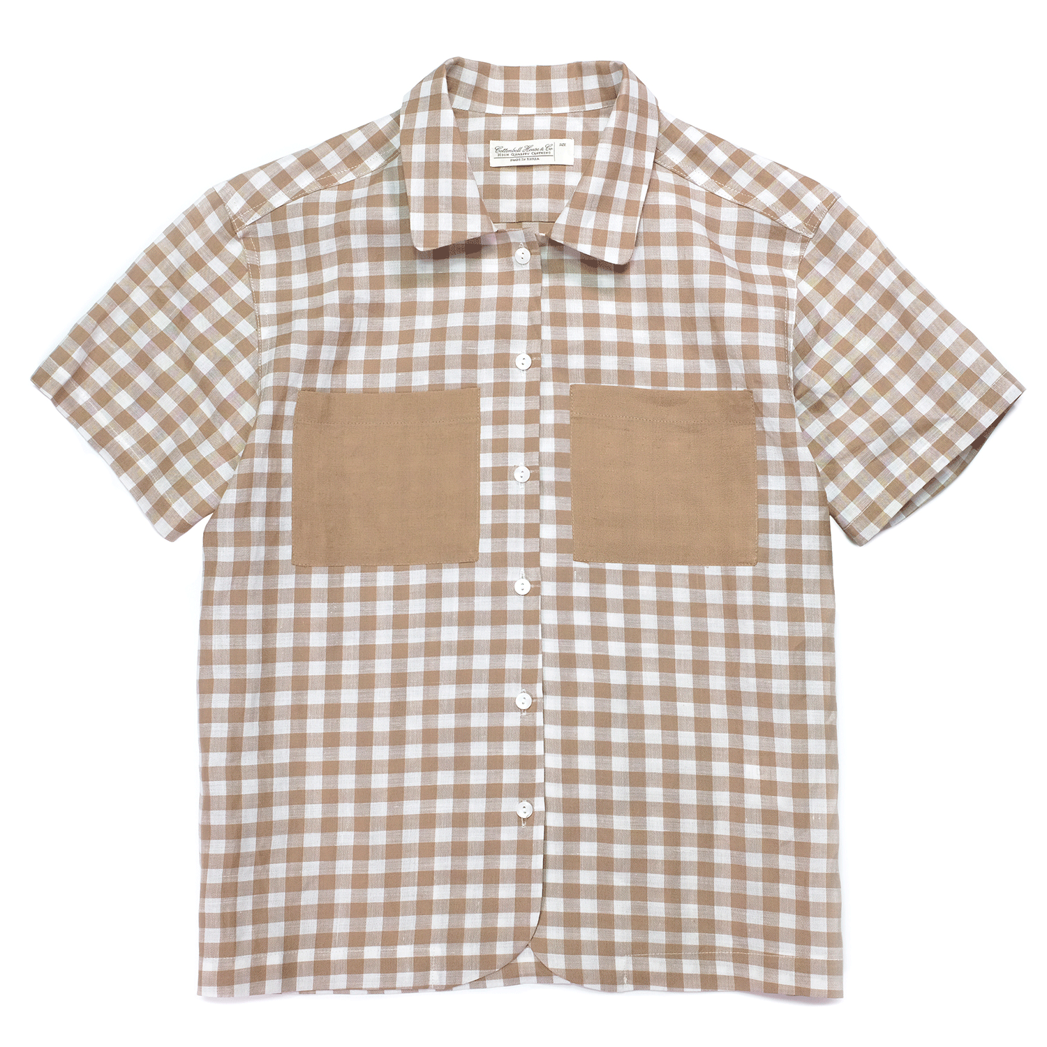Check Two-Tone Open Collar Shirts - Beige