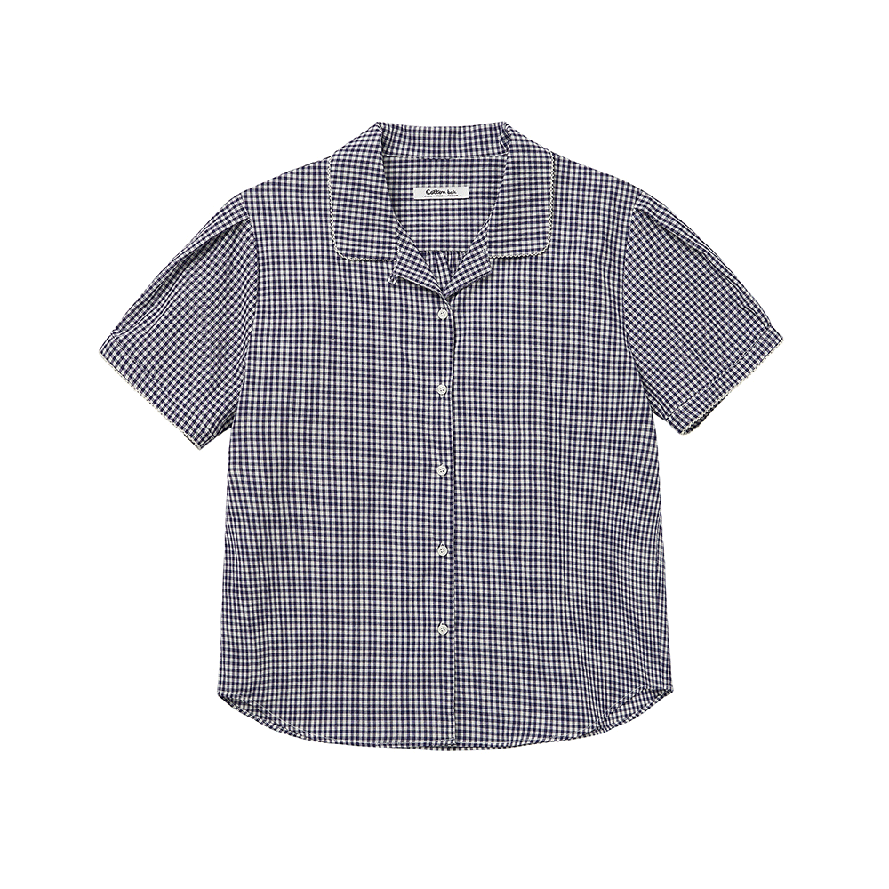 Lace Point Check Shirts - Navy Check - Cottonbell House