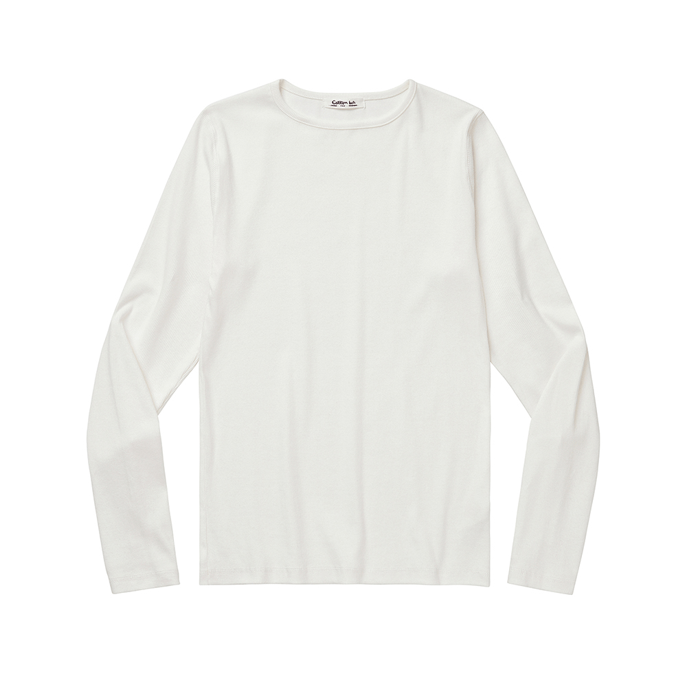 Ribbed Cotton Long-Sleeve Top - Ivory